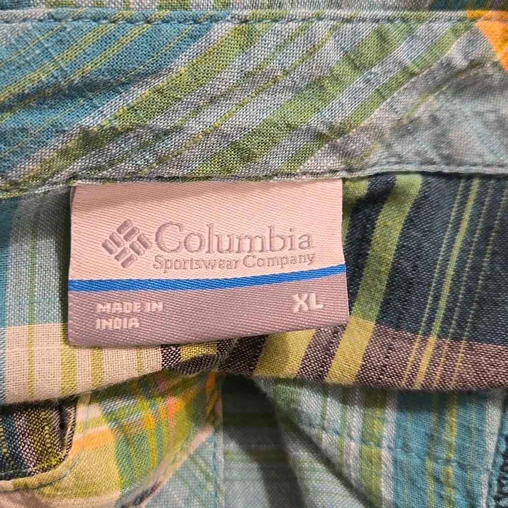 Columbia green and yellow plaid cotton button-down shirt Sz XL - Picture 8 of 10
